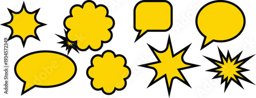 Yellow Comic Speech Bubble and Starburst Set, Cartoon Dialogue Balloon Vector Collection
