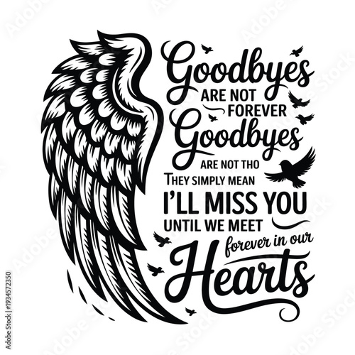 Elegant design featuring a bird s wing and comforting farewell message