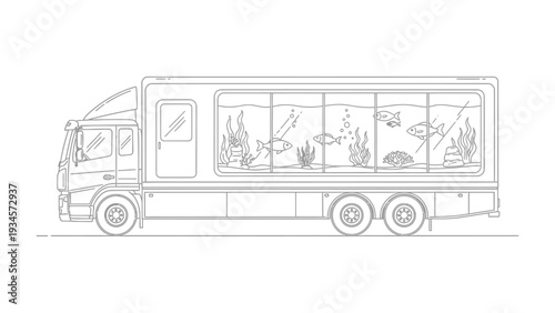 Aquatic Transport: A specialized transport truck carries a stunning mobile aquarium, showcasing an underwater ecosystem for observation and education. 