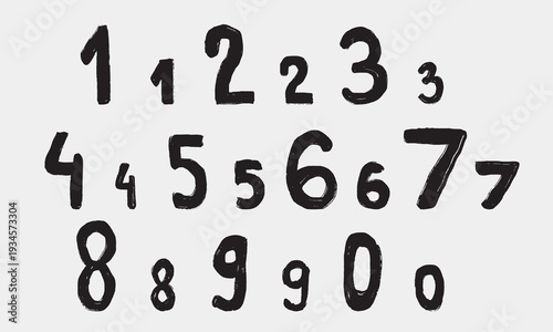 Hand drawn numbers set uppercase and lowercase. Vector sketch illustration in vintage crayon charcoal style. Grungy hand written numbers.