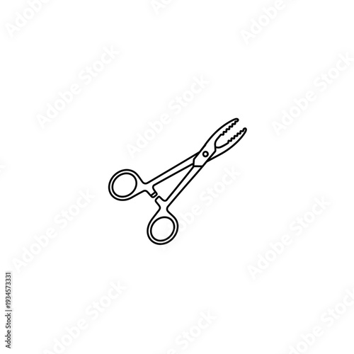 Angled Medical Forceps Surgical Tool Line Art Vector Icon