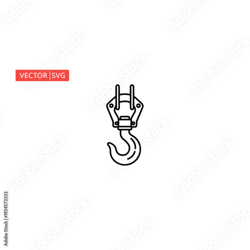 Heavy Duty Industrial Crane Hook Outline Vector Illustration