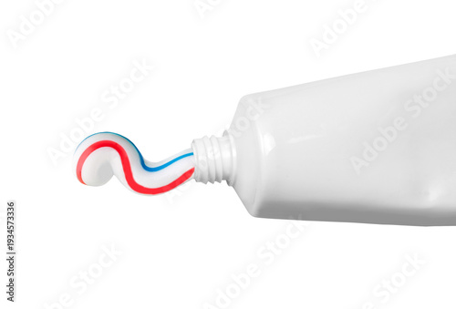 Toothpaste squeezed from tube with red and blue stripes isolated on transparent background oral hygiene dental care close up PNG
