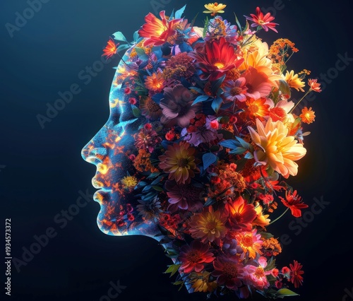 Double exposure made with woman face and spring flowers
