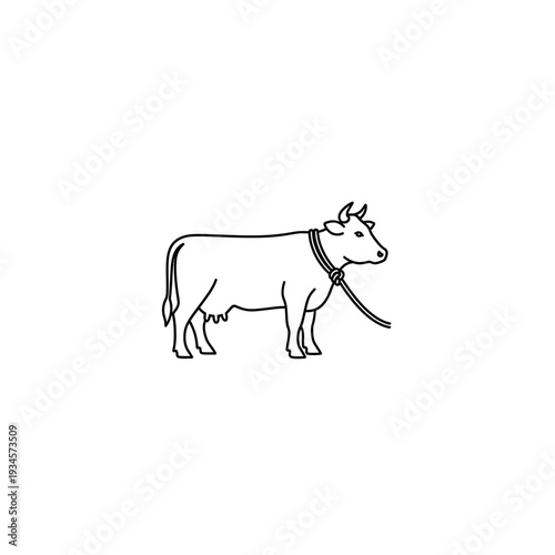 Minimalist Line Art Illustration of a Dairy Cow on White Background