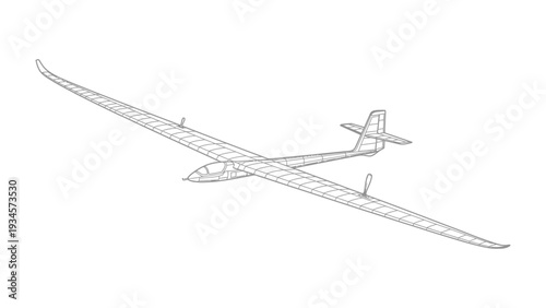 Glider Soaring: A meticulously detailed outline of a glider, showcasing its sleek design and the essence of flight.