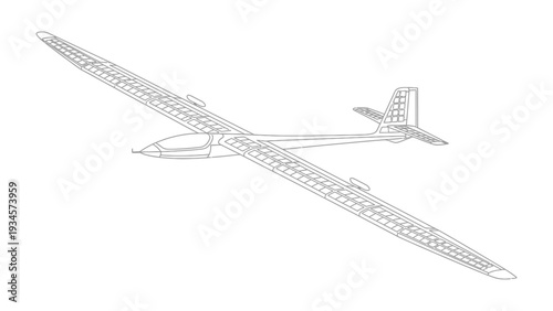Soaring Silhouette: An elegant glider, captured in a clean, detailed line drawing, embodies the essence of flight and freedom, inviting exploration of the open sky.