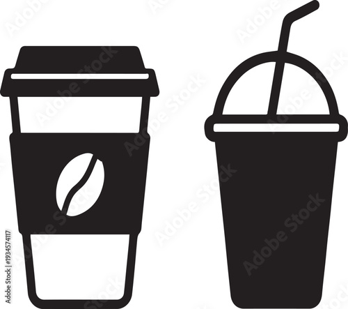 Coffee and Iced Drink Icons, Takeaway Beverage Vector Set