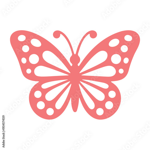 A pink butterfly vector graphic with white spots on its wings, set against a clean white background.