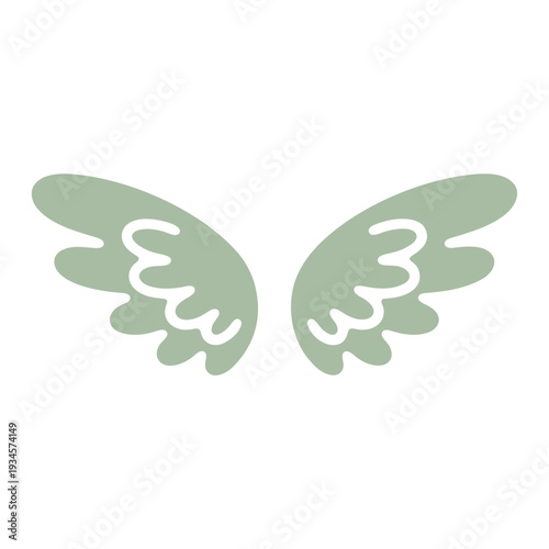 A minimalist vector graphic of a pair of green wings with a white design on a plain background