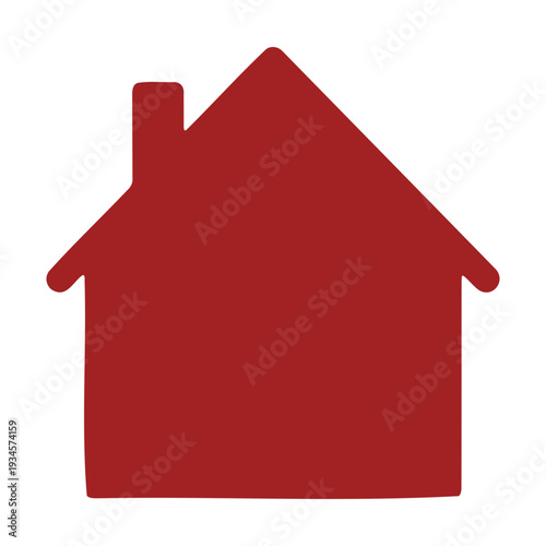A simple red house icon with a chimney on a white background