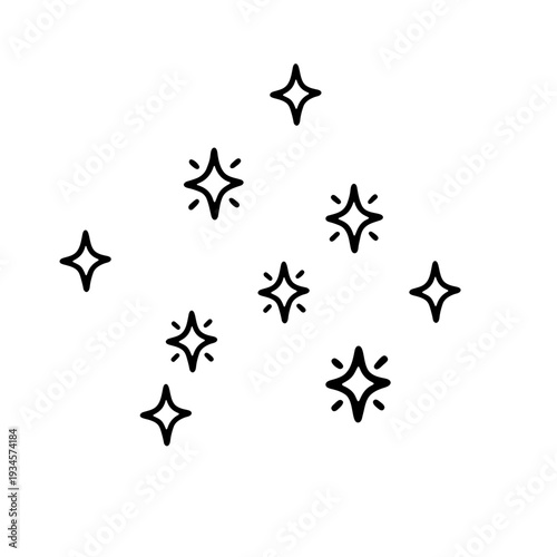 A minimalist vector graphic of a cluster of eight-pointed stars in a circular pattern on a white background