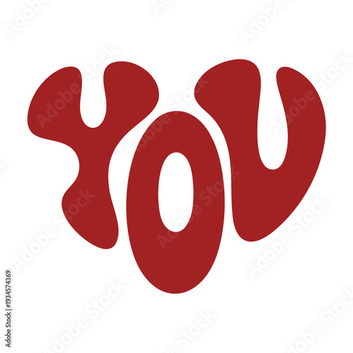 A bold, red, vector graphic illustration of the word 'YOU' in a playful, stylized font on a white background