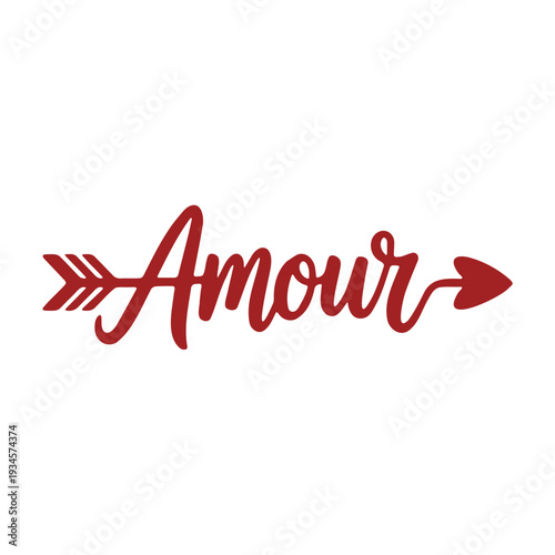 A minimalist vector graphic illustration of the French word for love with an arrow