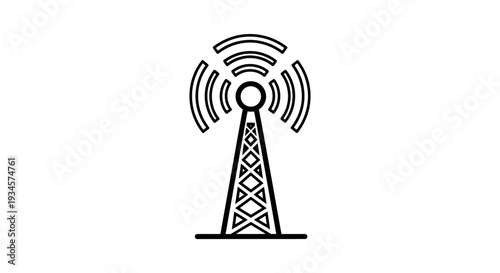 Simple black telecommunication tower with wireless signal waves