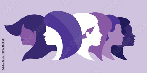 Diverse Women Side Profile Group Illustration