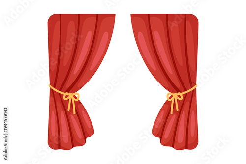 Red curtains tied with yellow ribbons on white background