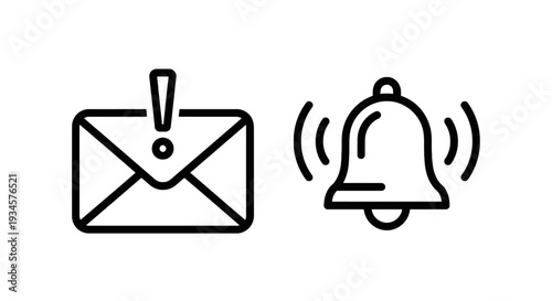 Exclamation mark envelope and ringing bell icons, symbolizing important notifications, alerts, and urgent messages