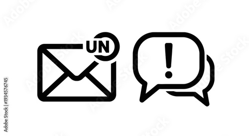 Unread email icon and exclamation mark in speech bubble, vector illustration for alerts