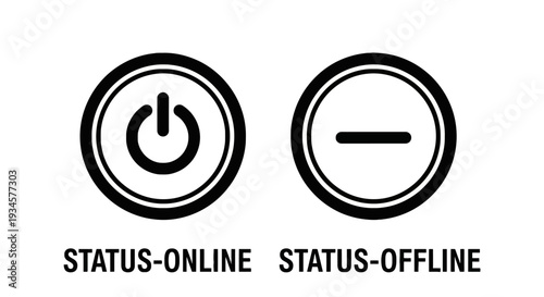 Online and Offline Status Icons: Power and Mute Symbols Representing Digital Availability and Connection Status