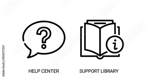 Help Center and Support Library Icons: Signifying Assistance, Information Access, and Knowledge Resources for Users and Customers