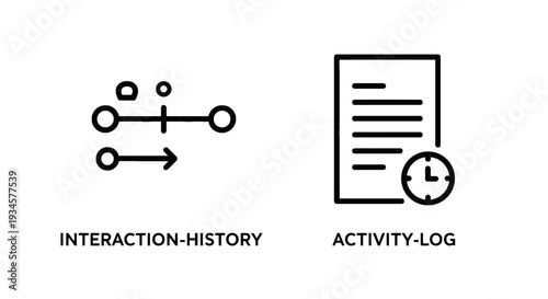 Interaction history with connection icons and activity log with clock icon, business process vector illustration