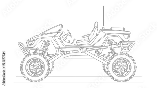 Off-Road Buggy Blueprint: An intricate blueprint showcasing the robust design and engineering of an off-road buggy, revealing its components and structure.