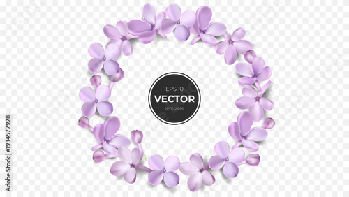 Elegant lilac flower wreath with gentle pastel colors, perfect for various designs.