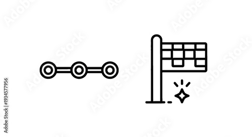 Set of simple line icons representing connectivity and a finish line flag, perfect for business goals, success, and strategy concepts.