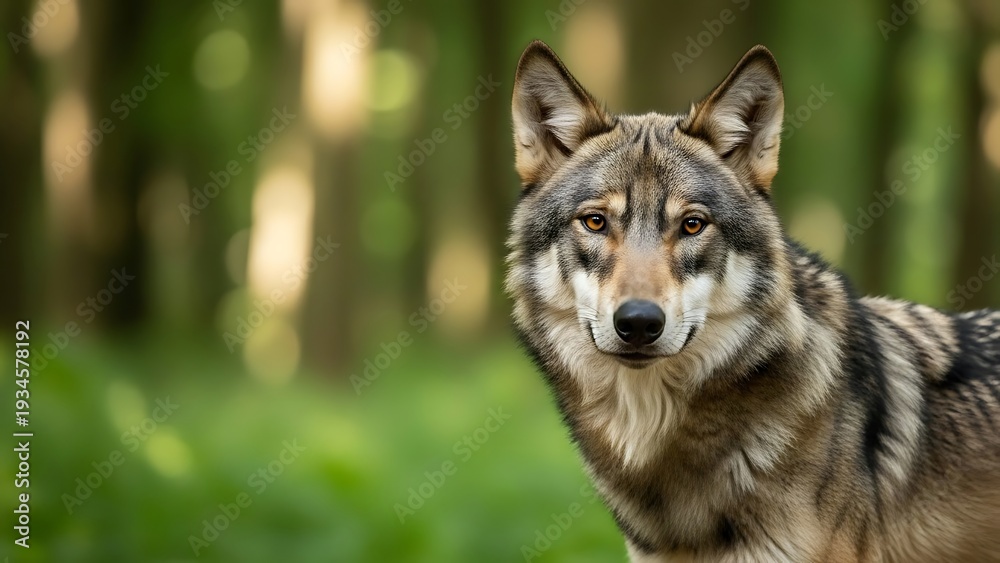 Fototapeta premium Wolf in Forest with Blurred Background.