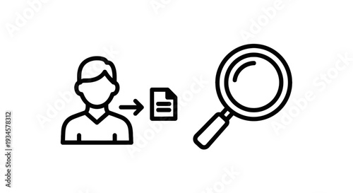 Employee Search and Document Icon: HR, Recruitment, and Data Analysis Concept