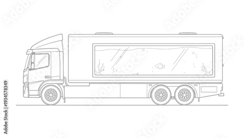 Aquarium Truck: A specialized transport vehicle designed for safely carrying an aquarium, featuring a large transparent window to showcase marine life.