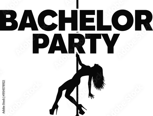 Bachelor party silhouette woman dancing on pole dancing black and white