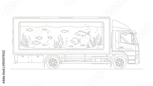 Aquatic Transport: A specialized transport vehicle showcasing an underwater scene with fish and aquatic plants, depicting movement of the aquatic life.