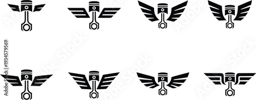 flying piston automotive engine wing emblems set