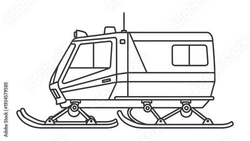 Snowcat Vehicle Illustration: A detailed illustration captures the rugged design of a snowcat vehicle, essential for navigating snowy terrains.