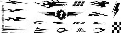 racing decals and speed stickers vector elements set