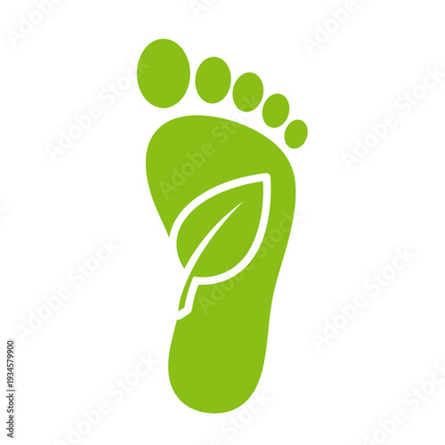 Environmental footprint conceptual representation featuring a leaf within the outline of a foot