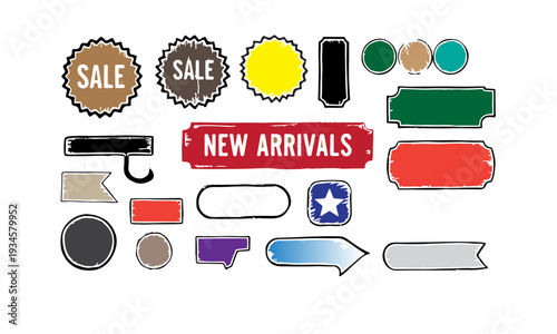 Sale New Arrivals Banners & Badges, Flat Design Vector Illustration