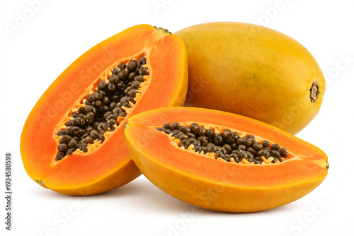 Yellow papaya isolated on white.