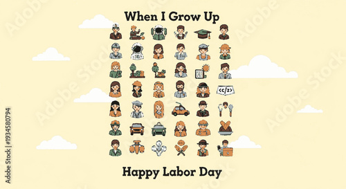 Colorful cartoon characters dream occupations labor day
