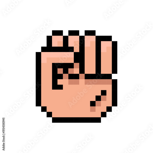 Pixel clenched fist hand gesture icon