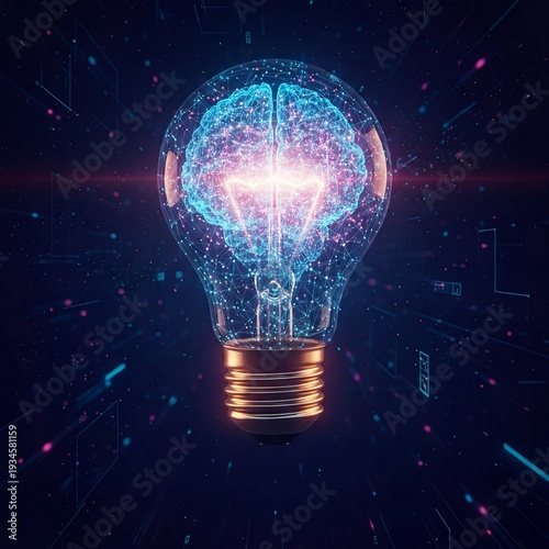 Digital Brain Inside Light Bulb – Artificial Intelligence and Innovation Concept