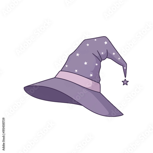 Purple witch hat with stars and pink band.