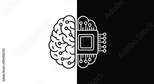 Artificial intelligence human brain vector illustration, digital circuit board mind, cognitive computing technology, machine learning processor chip, innovation, neurotechnology, futuristic.