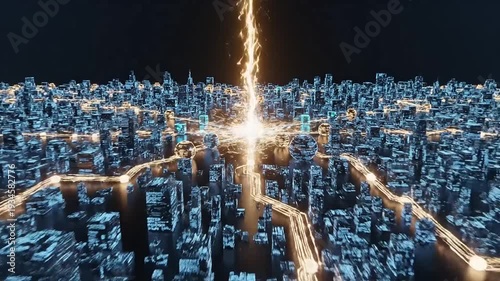 Futuristic Cityscape with Neon Lights and Energy.