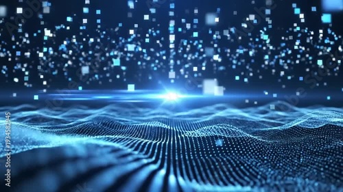 Futuristic Digital Landscape with Data Waves.