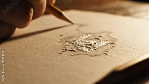 Worn sheet of paper resting on a wooden desk under warm light