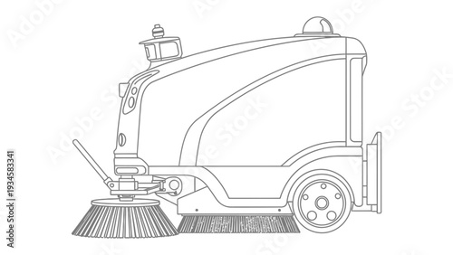 Street Sweeper: A detailed outline of a street sweeper, designed for urban cleanliness and environmental sustainability.