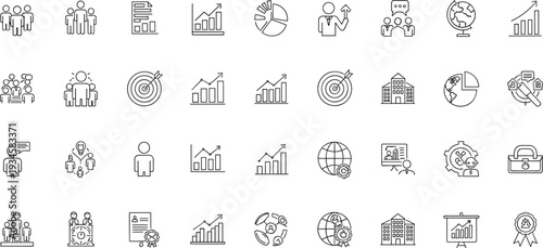 Business analytics and corporate management line icon set, strategy growth finance symbols, vector illustration